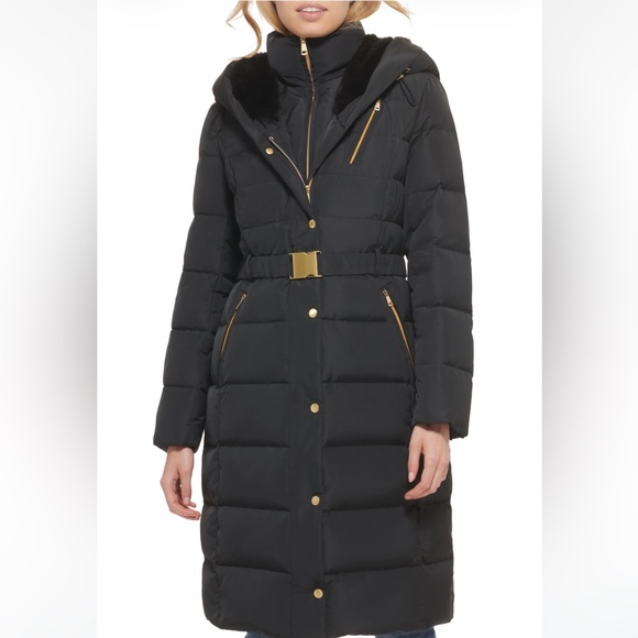 Cole Haan Jackets & Blazers - Cole Haan Signature Taffeta Down Faux Fur Trimmed Belted Coat
BLACK size small